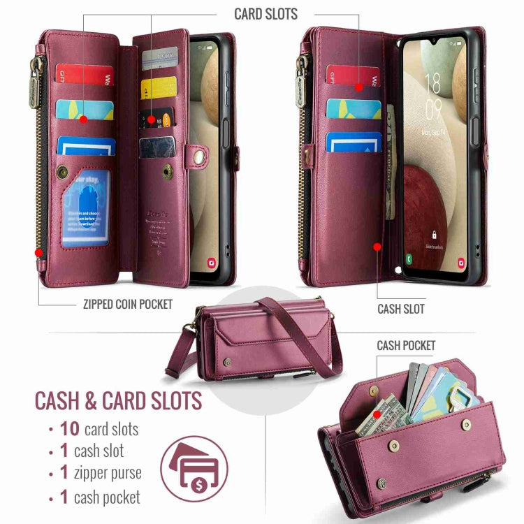 For Samsung Galaxy A12 5G CaseMe C36 Card Slots Zipper Wallet RFID Anti-theft Leather Phone Case