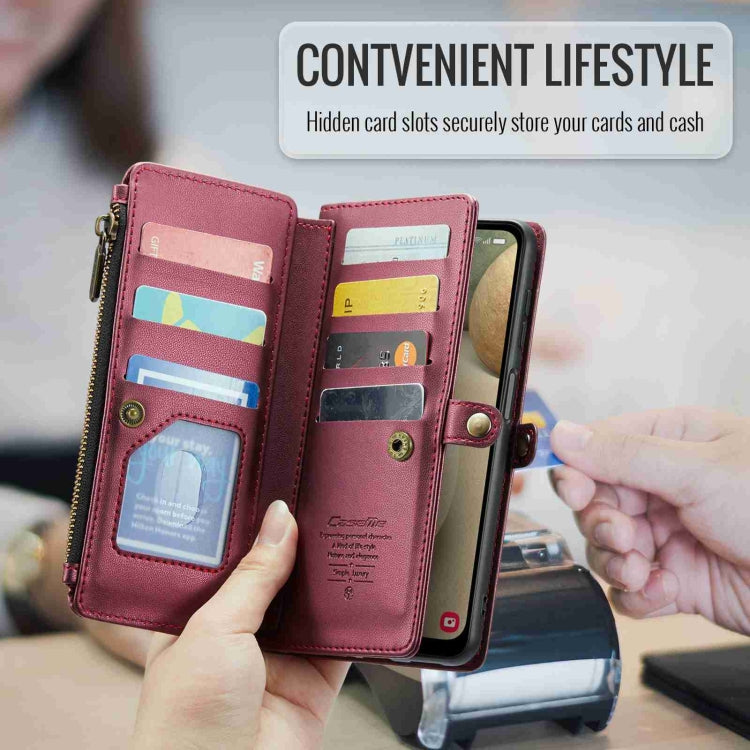 For Samsung Galaxy A12 5G CaseMe C36 Card Slots Zipper Wallet RFID Anti-theft Leather Phone Case
