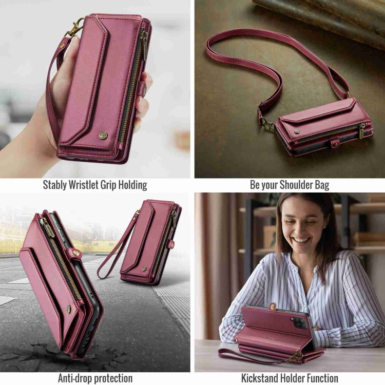 For Samsung Galaxy A12 5G CaseMe C36 Card Slots Zipper Wallet RFID Anti-theft Leather Phone Case