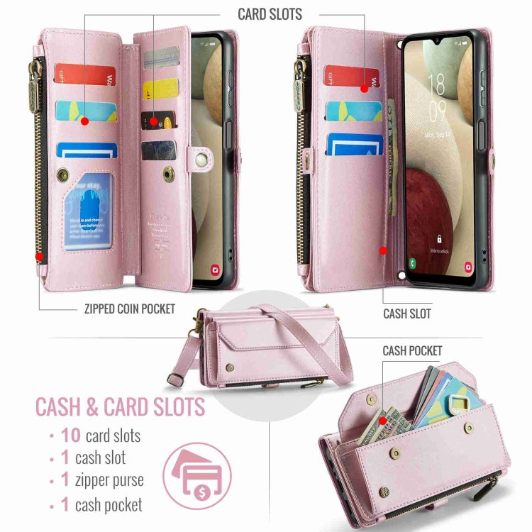 For Samsung Galaxy A12 5G CaseMe C36 Card Slots Zipper Wallet RFID Anti-theft Leather Phone Case
