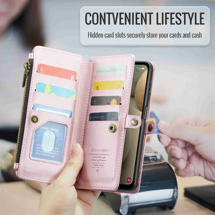 For Samsung Galaxy A12 5G CaseMe C36 Card Slots Zipper Wallet RFID Anti-theft Leather Phone Case
