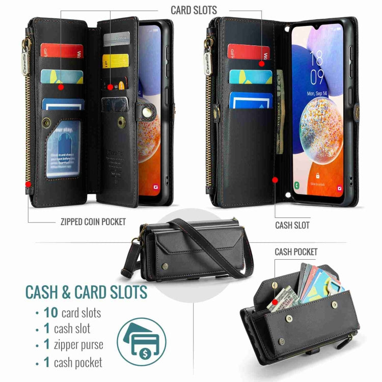For Samsung Galaxy A14 5G / 4G CaseMe C36 Card Slots Zipper Wallet RFID Anti-theft Leather Phone Case