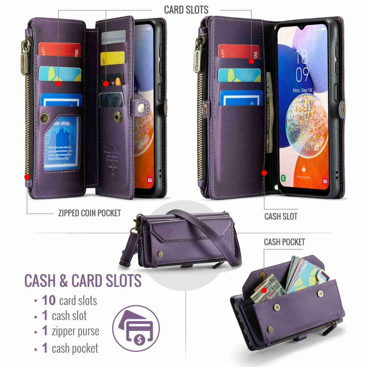 For Samsung Galaxy A14 5G / 4G CaseMe C36 Card Slots Zipper Wallet RFID Anti-theft Leather Phone Case