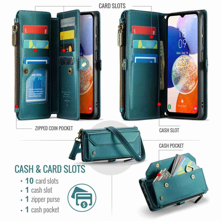For Samsung Galaxy A14 5G / 4G CaseMe C36 Card Slots Zipper Wallet RFID Anti-theft Leather Phone Case