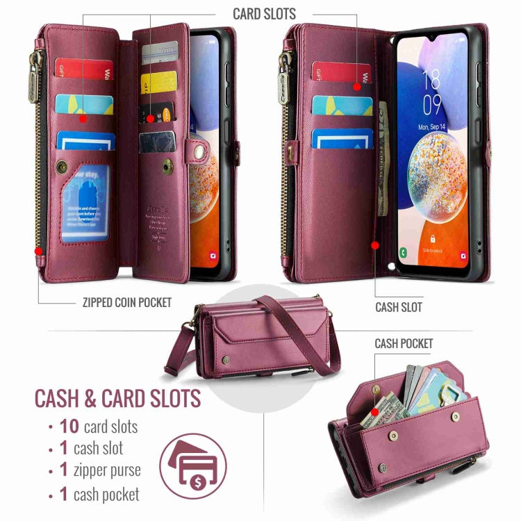 For Samsung Galaxy A14 5G / 4G CaseMe C36 Card Slots Zipper Wallet RFID Anti-theft Leather Phone Case