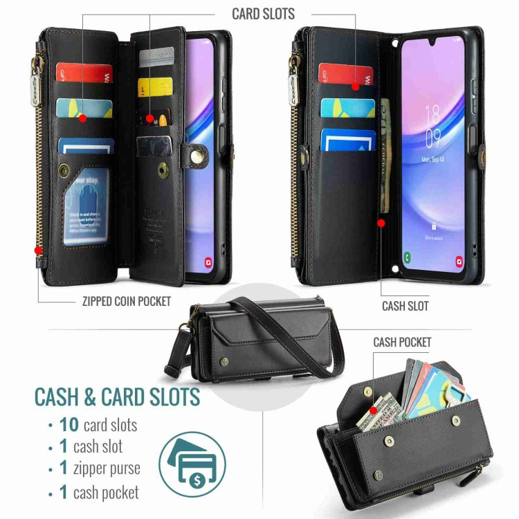 For Samsung Galaxy A15 CaseMe C36 Card Slots Zipper Wallet RFID Anti-theft Leather Phone Case