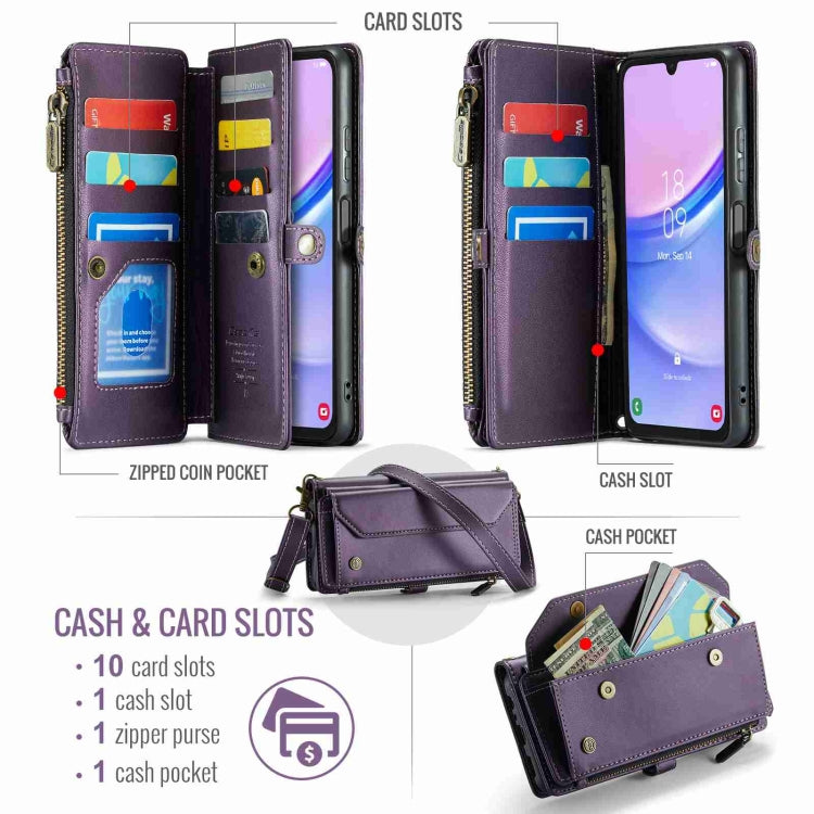 For Samsung Galaxy A15 CaseMe C36 Card Slots Zipper Wallet RFID Anti-theft Leather Phone Case