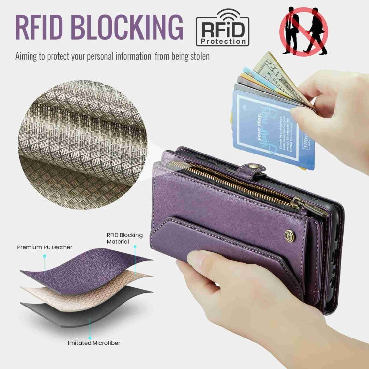For Samsung Galaxy A15 CaseMe C36 Card Slots Zipper Wallet RFID Anti-theft Leather Phone Case