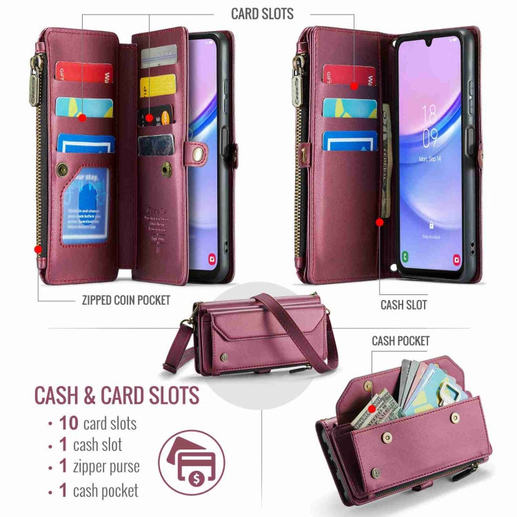 For Samsung Galaxy A15 CaseMe C36 Card Slots Zipper Wallet RFID Anti-theft Leather Phone Case