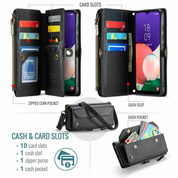 For Samsung Galaxy A22 5G CaseMe C36 Card Slots Zipper Wallet RFID Anti-theft Leather Phone Case