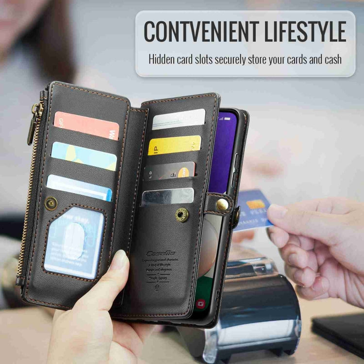 For Samsung Galaxy A22 5G CaseMe C36 Card Slots Zipper Wallet RFID Anti-theft Leather Phone Case