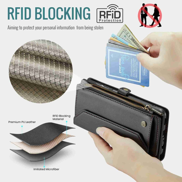 For Samsung Galaxy A22 5G CaseMe C36 Card Slots Zipper Wallet RFID Anti-theft Leather Phone Case