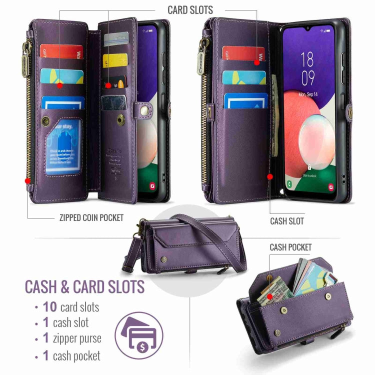 For Samsung Galaxy A22 5G CaseMe C36 Card Slots Zipper Wallet RFID Anti-theft Leather Phone Case