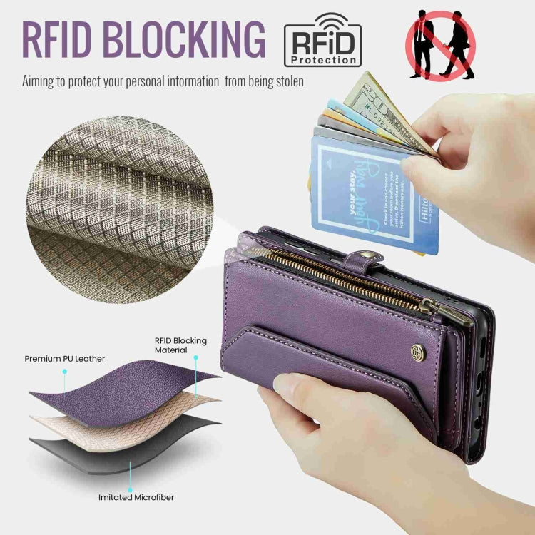 For Samsung Galaxy A22 5G CaseMe C36 Card Slots Zipper Wallet RFID Anti-theft Leather Phone Case