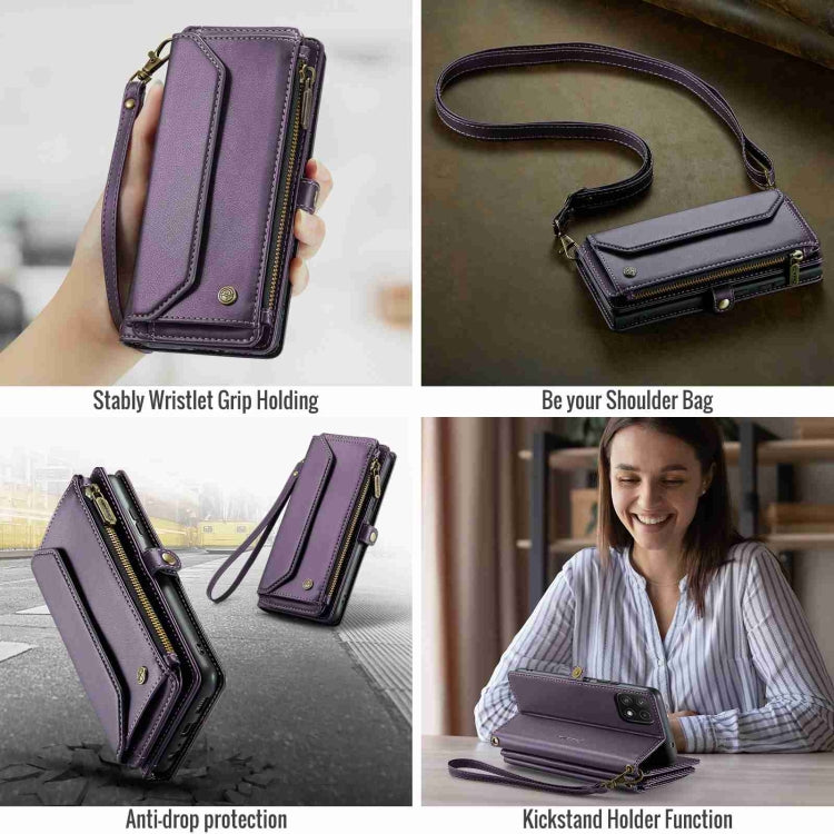 For Samsung Galaxy A22 5G CaseMe C36 Card Slots Zipper Wallet RFID Anti-theft Leather Phone Case