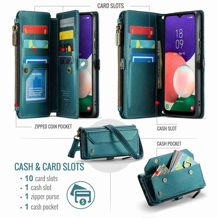 For Samsung Galaxy A22 5G CaseMe C36 Card Slots Zipper Wallet RFID Anti-theft Leather Phone Case