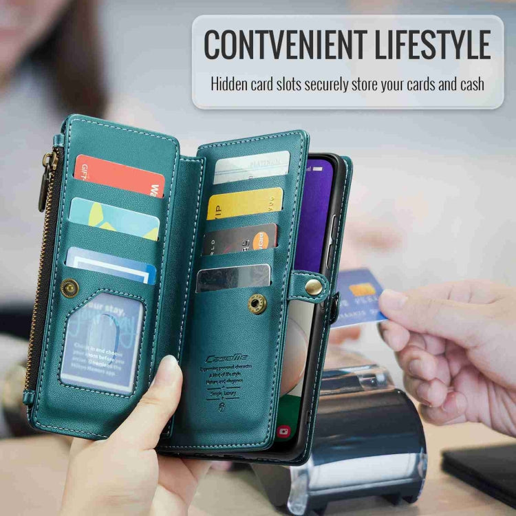 For Samsung Galaxy A22 5G CaseMe C36 Card Slots Zipper Wallet RFID Anti-theft Leather Phone Case
