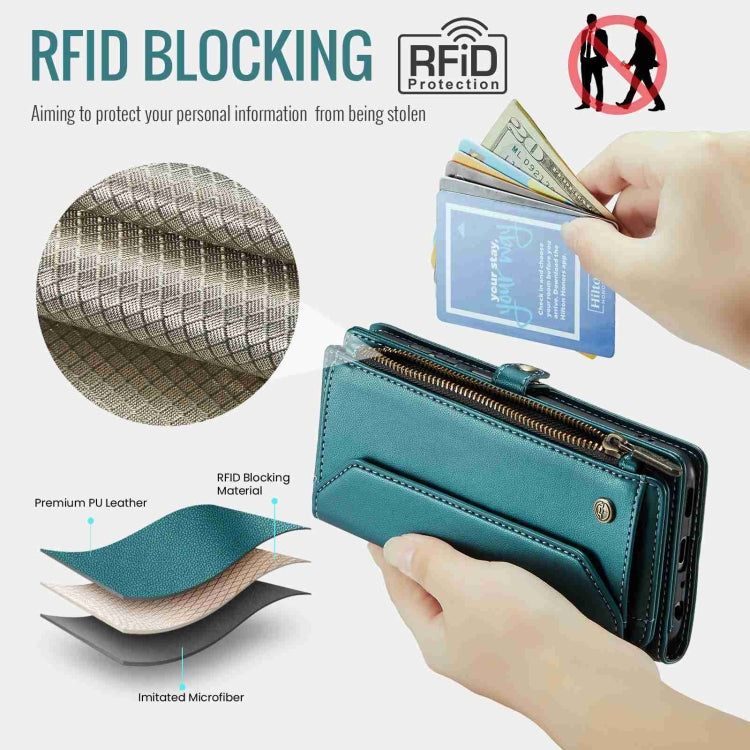 For Samsung Galaxy A22 5G CaseMe C36 Card Slots Zipper Wallet RFID Anti-theft Leather Phone Case