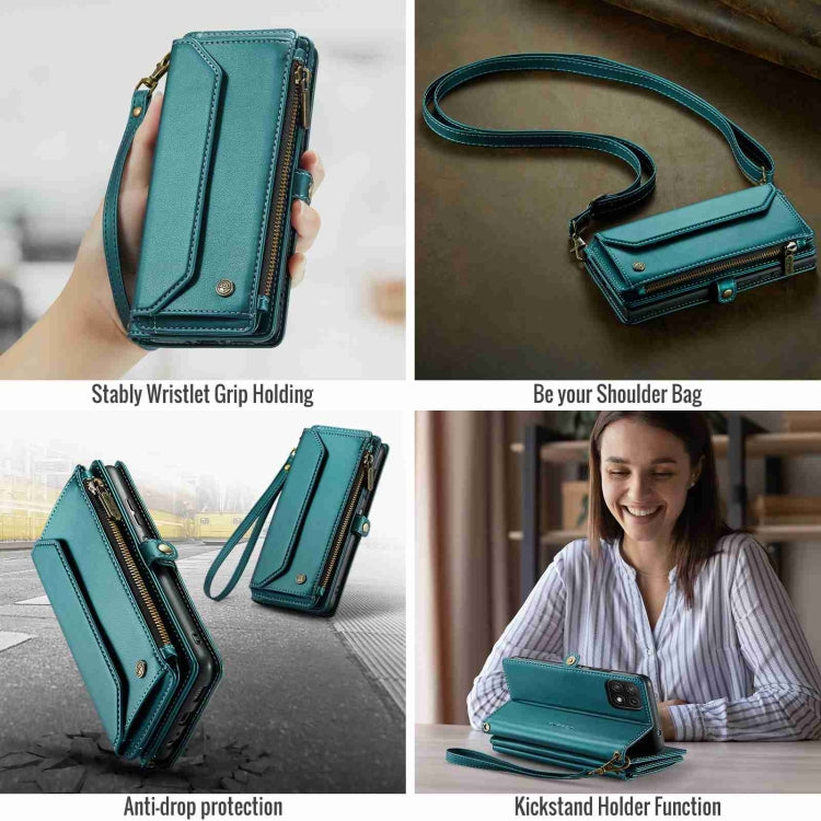 For Samsung Galaxy A22 5G CaseMe C36 Card Slots Zipper Wallet RFID Anti-theft Leather Phone Case