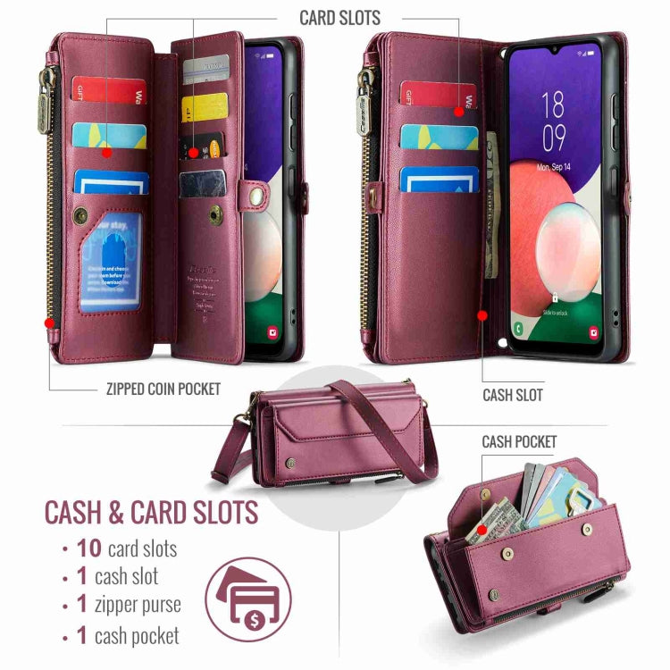 For Samsung Galaxy A22 5G CaseMe C36 Card Slots Zipper Wallet RFID Anti-theft Leather Phone Case
