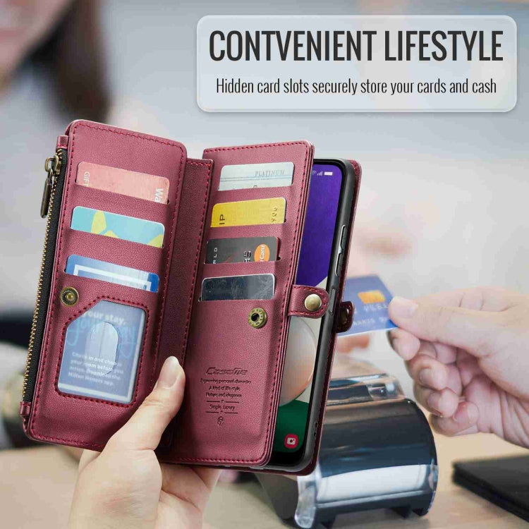 For Samsung Galaxy A22 5G CaseMe C36 Card Slots Zipper Wallet RFID Anti-theft Leather Phone Case