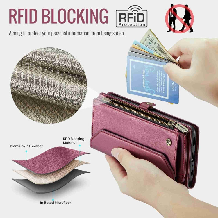 For Samsung Galaxy A22 5G CaseMe C36 Card Slots Zipper Wallet RFID Anti-theft Leather Phone Case