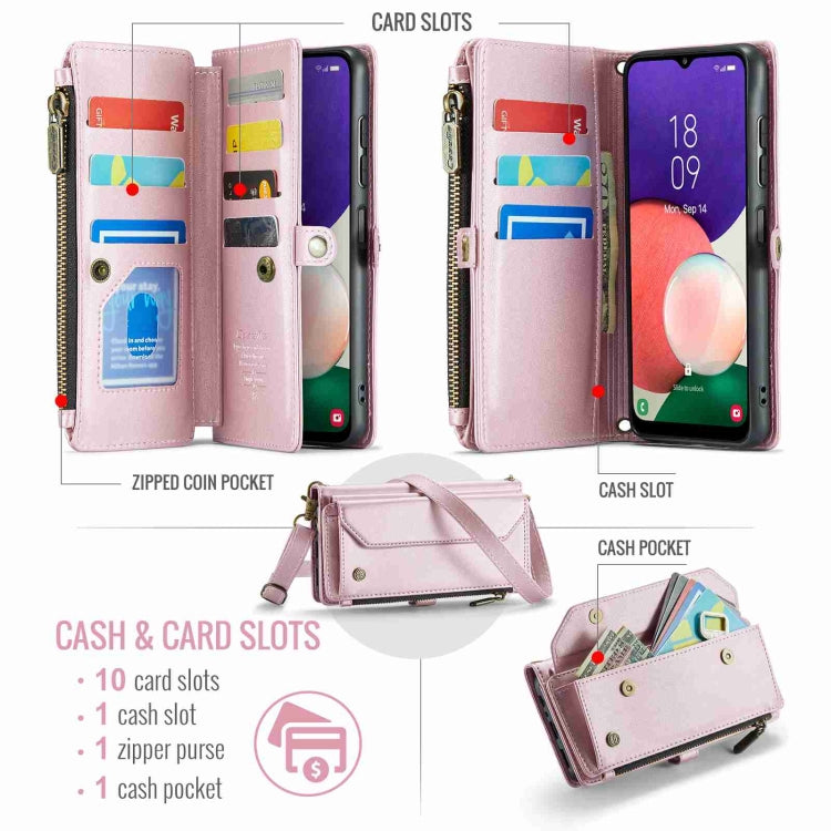 For Samsung Galaxy A22 5G CaseMe C36 Card Slots Zipper Wallet RFID Anti-theft Leather Phone Case