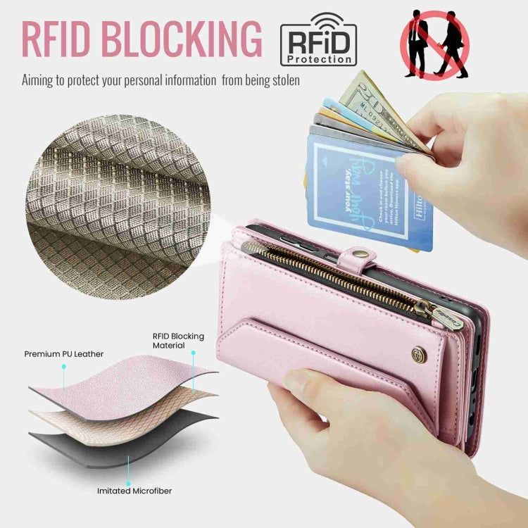 For Samsung Galaxy A22 5G CaseMe C36 Card Slots Zipper Wallet RFID Anti-theft Leather Phone Case