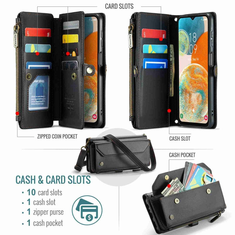 For Samsung Galaxy A23 CaseMe C36 Card Slots Zipper Wallet RFID Anti-theft Leather Phone Case
