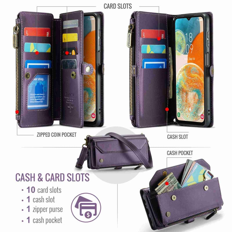 For Samsung Galaxy A23 CaseMe C36 Card Slots Zipper Wallet RFID Anti-theft Leather Phone Case