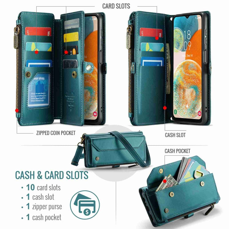 For Samsung Galaxy A23 CaseMe C36 Card Slots Zipper Wallet RFID Anti-theft Leather Phone Case