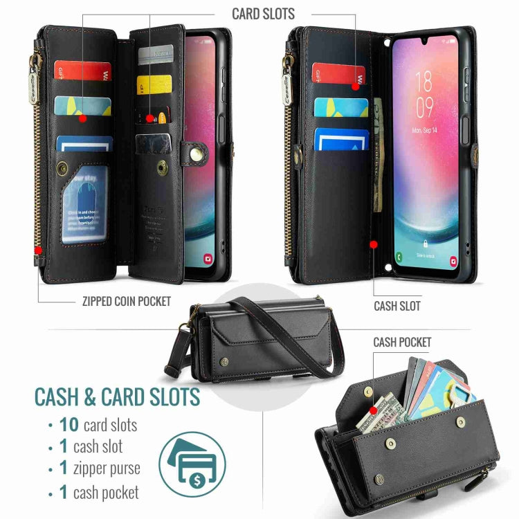 For Samsung Galaxy A24 CaseMe C36 Card Slots Zipper Wallet RFID Anti-theft Leather Phone Case