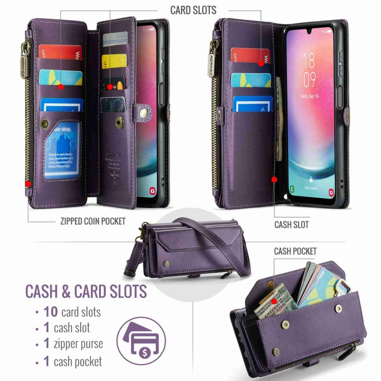 For Samsung Galaxy A24 CaseMe C36 Card Slots Zipper Wallet RFID Anti-theft Leather Phone Case