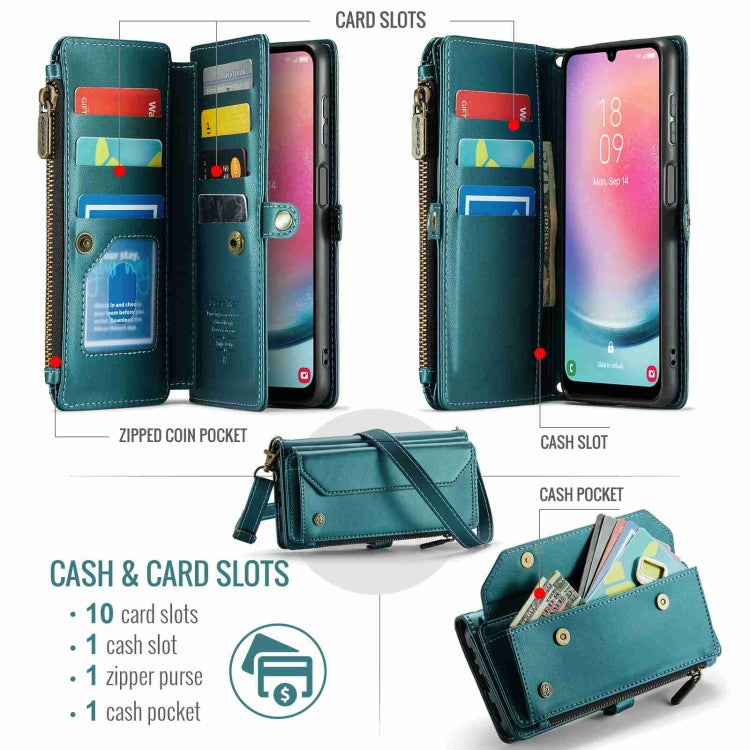 For Samsung Galaxy A24 CaseMe C36 Card Slots Zipper Wallet RFID Anti-theft Leather Phone Case