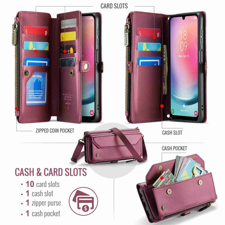 For Samsung Galaxy A24 CaseMe C36 Card Slots Zipper Wallet RFID Anti-theft Leather Phone Case