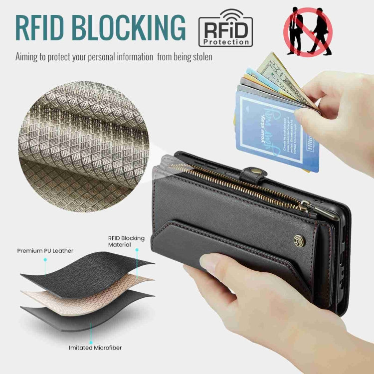 For Samsung Galaxy A25 CaseMe C36 Card Slots Zipper Wallet RFID Anti-theft Leather Phone Case