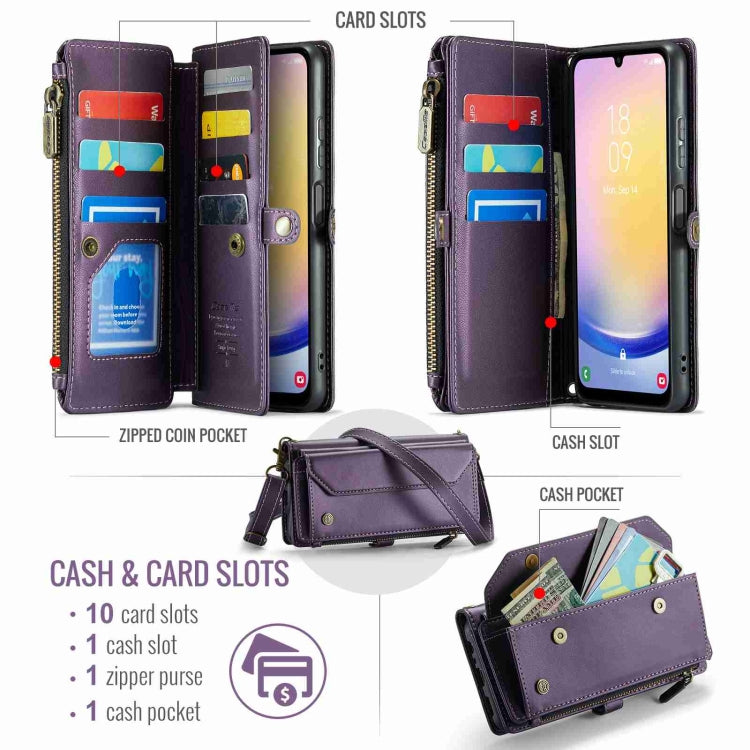 For Samsung Galaxy A25 CaseMe C36 Card Slots Zipper Wallet RFID Anti-theft Leather Phone Case