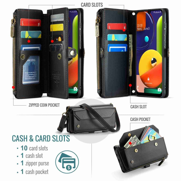 For Samsung Galaxy A30s / A50s / A50 CaseMe C36 Card Slots Zipper Wallet RFID Anti-theft Leather Phone Case