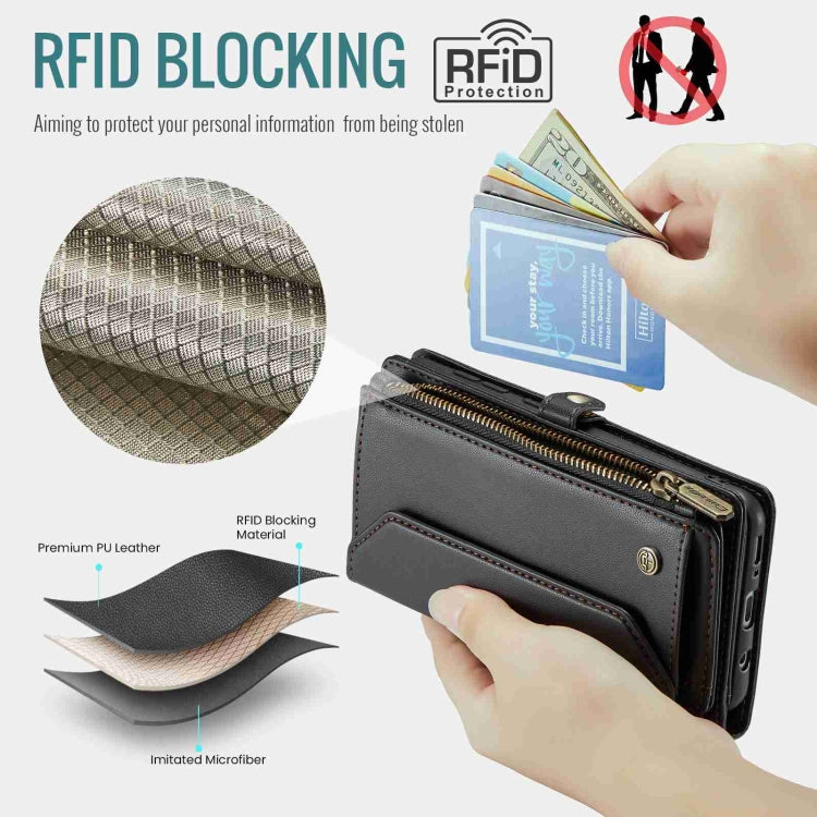 For Samsung Galaxy A30s / A50s / A50 CaseMe C36 Card Slots Zipper Wallet RFID Anti-theft Leather Phone Case