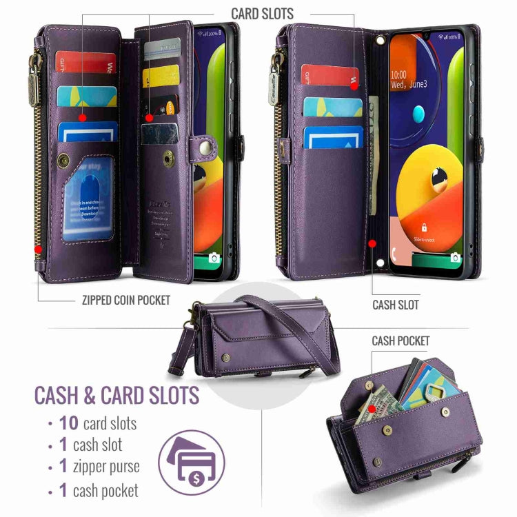 For Samsung Galaxy A30s / A50s / A50 CaseMe C36 Card Slots Zipper Wallet RFID Anti-theft Leather Phone Case