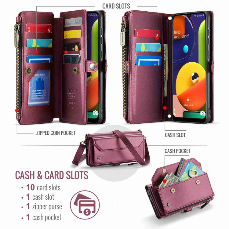 For Samsung Galaxy A30s / A50s / A50 CaseMe C36 Card Slots Zipper Wallet RFID Anti-theft Leather Phone Case