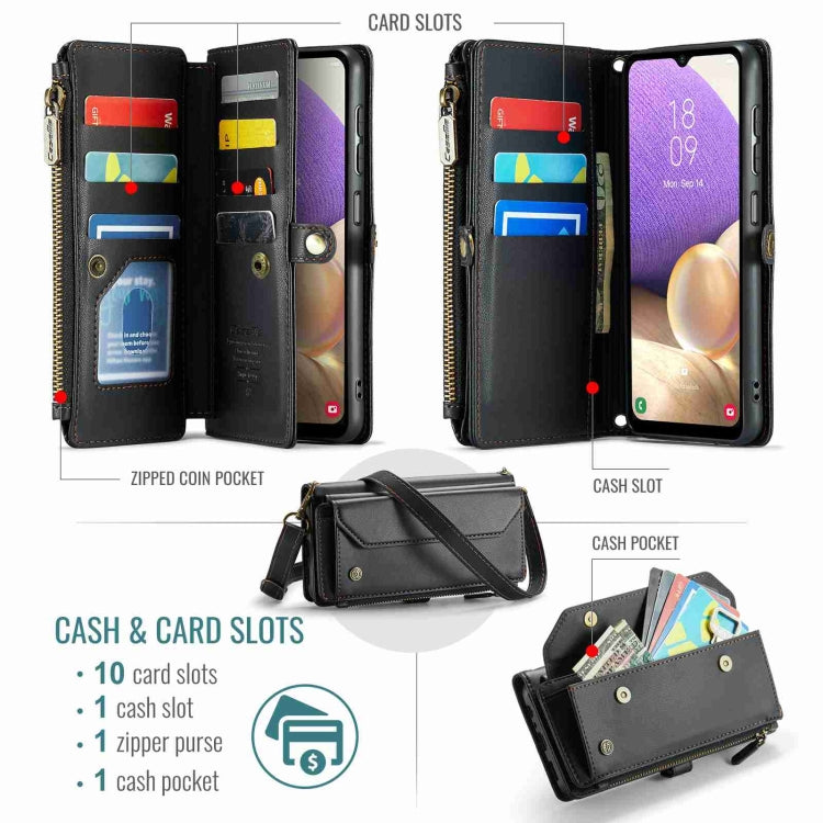 For Samsung Galaxy A32 5G CaseMe C36 Card Slots Zipper Wallet RFID Anti-theft Leather Phone Case