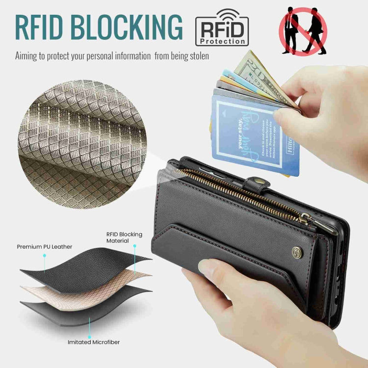 For Samsung Galaxy A32 5G CaseMe C36 Card Slots Zipper Wallet RFID Anti-theft Leather Phone Case
