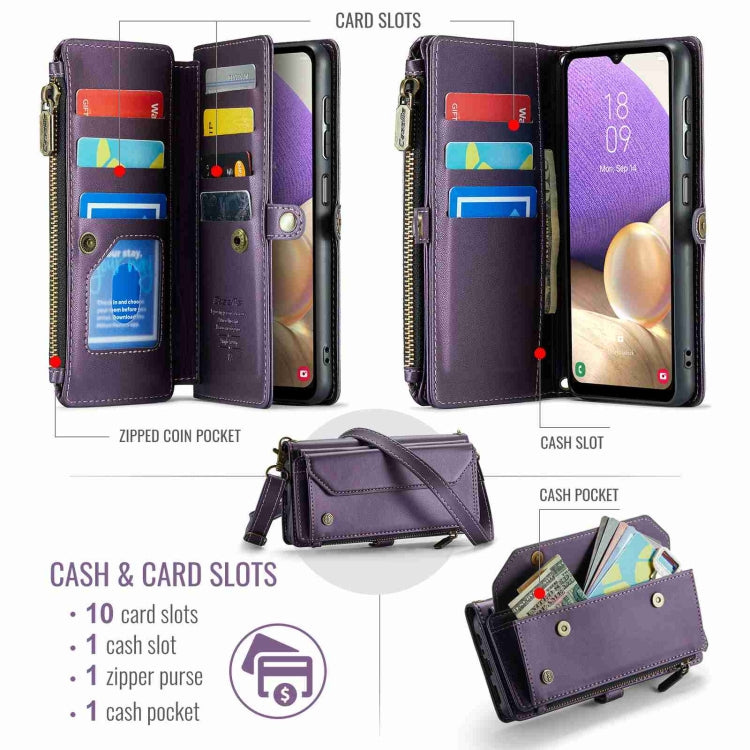 For Samsung Galaxy A32 5G CaseMe C36 Card Slots Zipper Wallet RFID Anti-theft Leather Phone Case