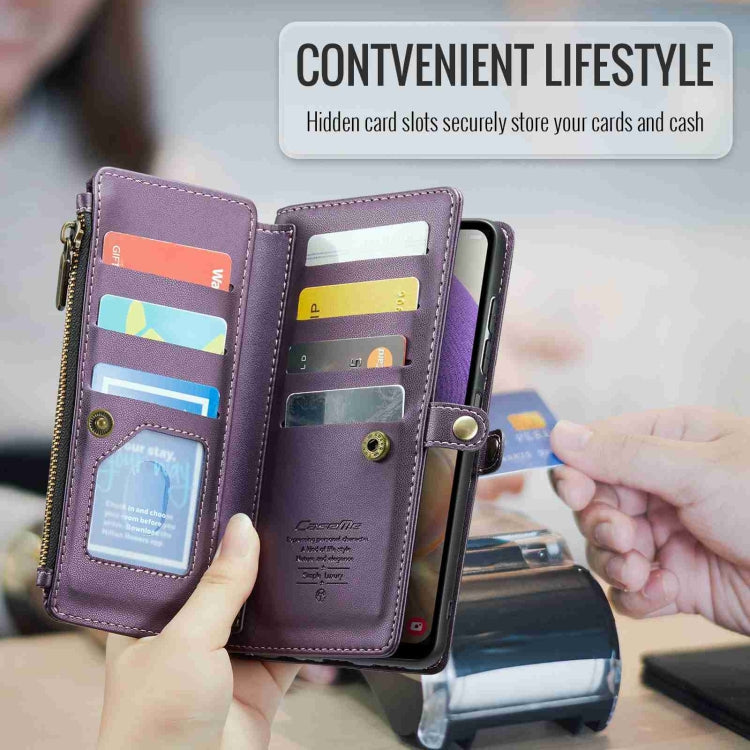 For Samsung Galaxy A32 5G CaseMe C36 Card Slots Zipper Wallet RFID Anti-theft Leather Phone Case