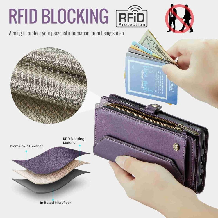 For Samsung Galaxy A32 5G CaseMe C36 Card Slots Zipper Wallet RFID Anti-theft Leather Phone Case