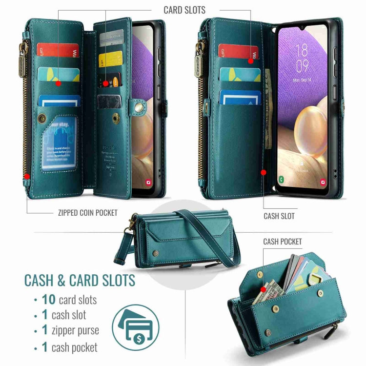 For Samsung Galaxy A32 5G CaseMe C36 Card Slots Zipper Wallet RFID Anti-theft Leather Phone Case