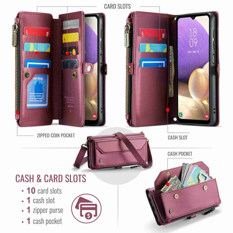 For Samsung Galaxy A32 5G CaseMe C36 Card Slots Zipper Wallet RFID Anti-theft Leather Phone Case