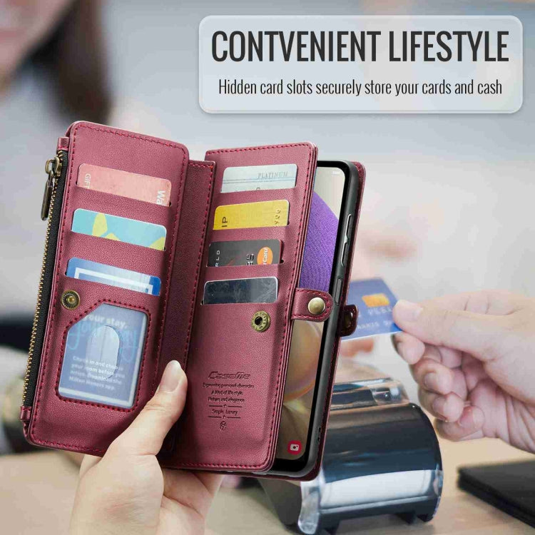 For Samsung Galaxy A32 5G CaseMe C36 Card Slots Zipper Wallet RFID Anti-theft Leather Phone Case