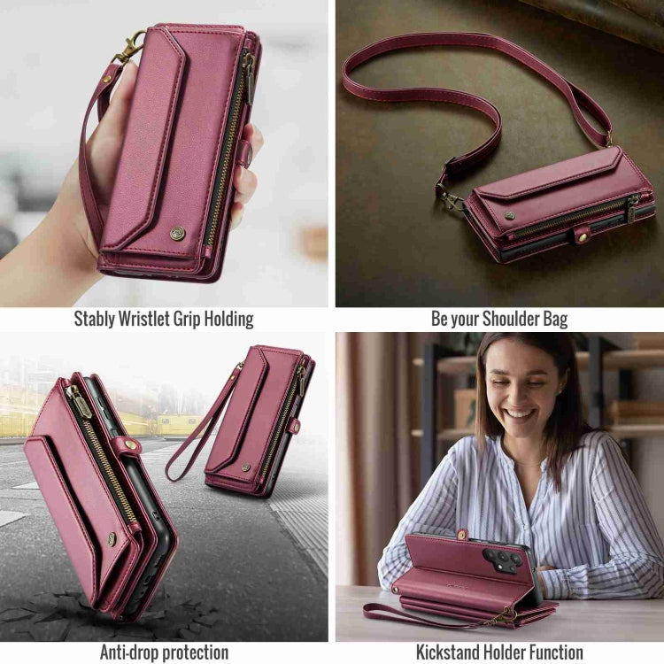 For Samsung Galaxy A32 5G CaseMe C36 Card Slots Zipper Wallet RFID Anti-theft Leather Phone Case